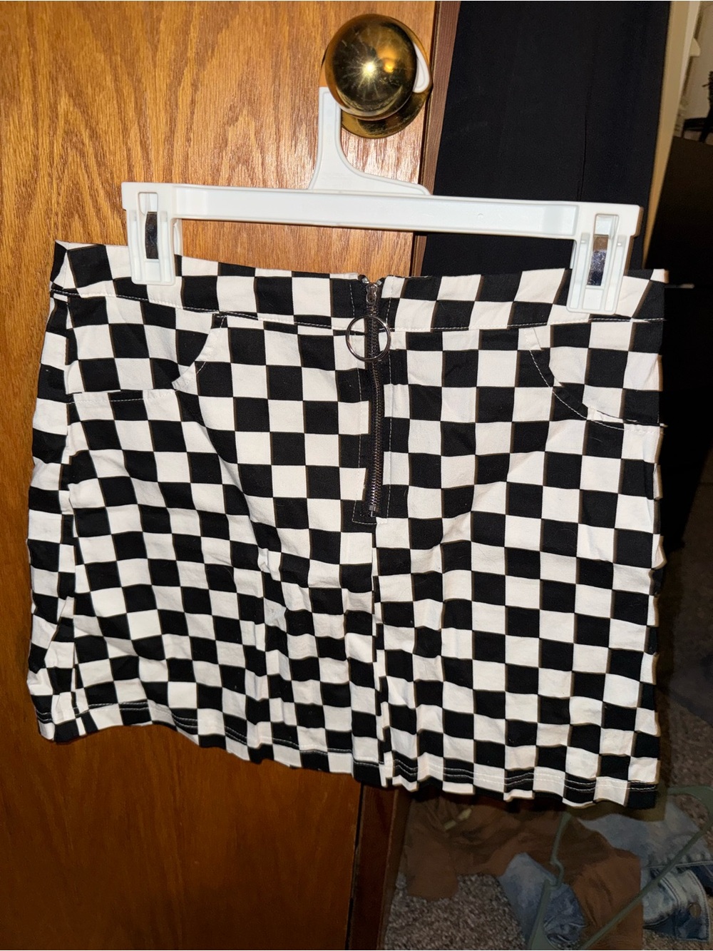 Black & White Checkered Mini Skirt with Front Zip